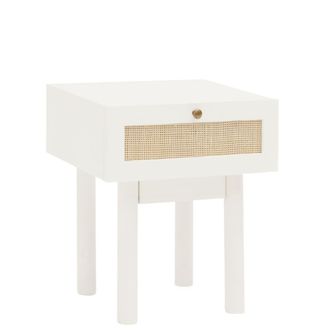Deco Wood Mesita de noche de madera maciza y con caj&oacute;n tono blanco de 40x45cm