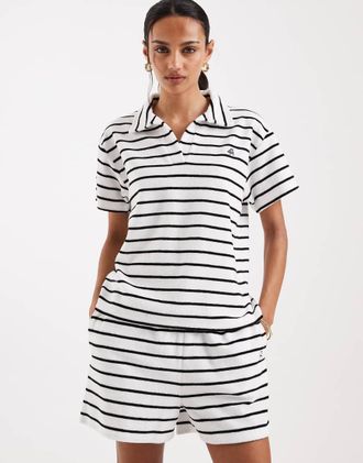 4th & Reckless Polo in spugna di misto cotone nera e bianca a righe con colletto in coordinato-Multicolore