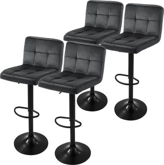 ML Design Ml-design - Set 4x Taburetes De Bar De Terciopelo Gris, Sillas De Mostrador Giratorias 360&deg; Tapizadas Con Altura Regulable 63 - 83 Cm, Asiento De Bist
