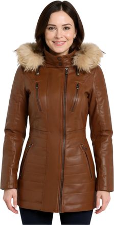 Infinity Leather Womens Tan Tan Brown Quilted Parka Jacket-Bowen Lamb Leather - Size 24 UK