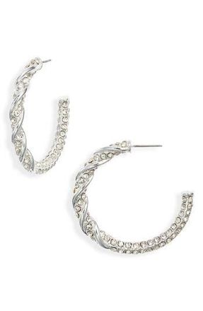 Open Edit Crystal Pav&eacute; Hoop Earrings in Clear- Silver at Nordstrom Rack