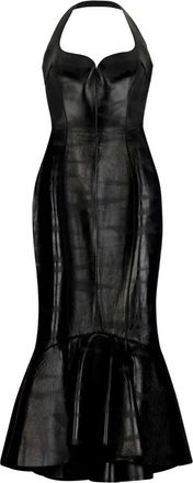 Roberto Cavalli Leren midi-jurk - Zwart