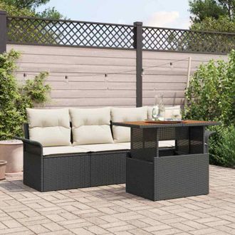 vidaXL Vidaxl - Conjunto De Sof&aacute; De Jard&iacute;n 5 Pcs Negro Y Crema 100 X 55 X 73 Cm