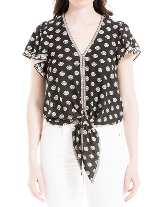 Max Studio selling Women's Geometric Tie Top Blouse Black White Size Large NWT MSRP $88