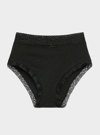 Miiyu Womens Lace trim high-waist bikini panty Organic cotton