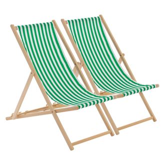 Harbour Housewares Folding Wooden Deck Chairs Green Stripe Pack of 2