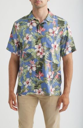 Tommy Bahama Flora Festival Silk Camp Shirt in Peachy Sweet at Nordstrom, Size 3Xlt