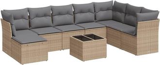 vidaXL Set De Sof&aacute;s De Jard&iacute;n 9 Pzas Con Cojines Rat&aacute;n Sint&eacute;tico Beige Vidaxl