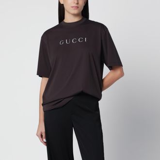 Gucci T-shirt oversize marrone in cotone