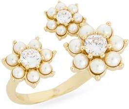 Covet Cubic Zirconia & Faux Pearl Flower Open Band Ring in White Multi /Gold at Nordstrom Rack, Size 7