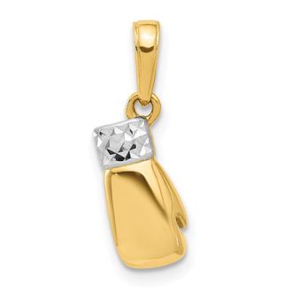 Diamond2Deal 14k Yellow Gold White Rhodium Diamond-Cut Boxing Glove Pendant