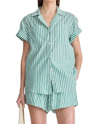 Apiece Apart Valenti Button Up Shirt In Yarn Dye Stripe Green