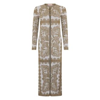 Valentino Garavani Long Knitwear, female, Beige, S, Elegant Long Dress With Refined Geometric Print