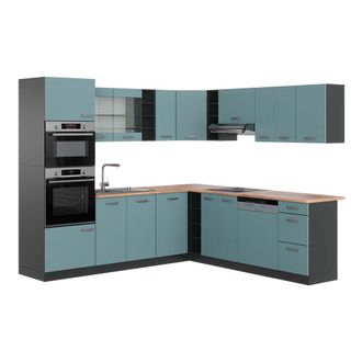 Vicco Cocina Esquinera R-line, Gris Azulado/antracita, 237 X 247 Cm, Et Roble