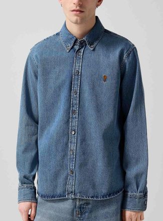 Ami Mens Ami de Coeur faded denim shirt
