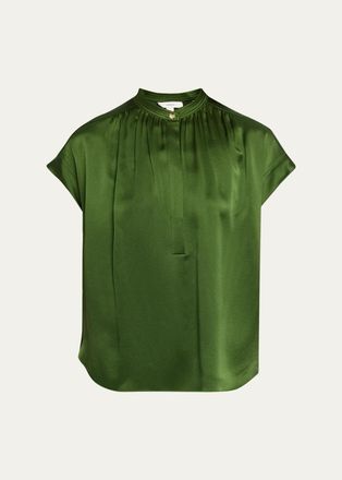 Vince Gathered Cap-Sleeve Silk Top