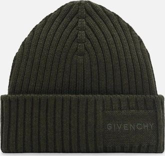 Givenchy Mens Ribbed Branding Patch Beanie Khaki - Green - Size: OS