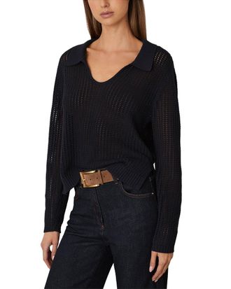 Reiss Matilda Open Collar Knit Silk-Blend Top