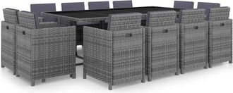 vidaXL Set Comedor De Jard&iacute;n 13 Piezas Y Cojines Rat&aacute;n Sint&eacute;tico Gris Vidaxl