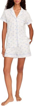 Petite Plume Bows Classic Pima Cotton Short Sleeve Short Pajamas in White at Nordstrom, Size X-Large