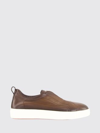 Santoni Aged Leather Slip-On Sneakers with Elasticated Inserts and a Pull-Tab