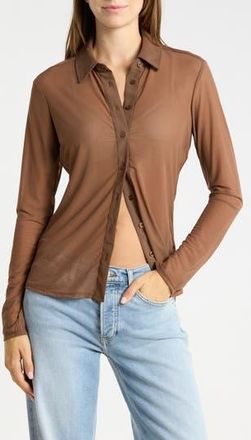 Good American Mesh Button-Up Shirt in Saddlewood at Nordstrom Rack, Size X-Small