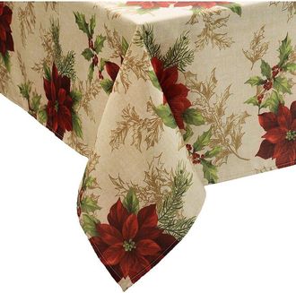 Elrene Festive Poinsettia Holiday Fabric Tablecloth