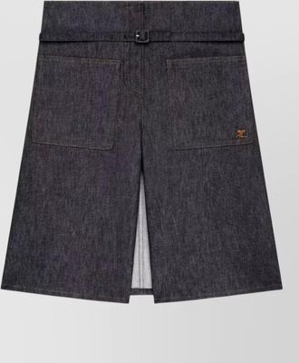 Courr&egrave;ges denim skirt knee length belted pockets seams