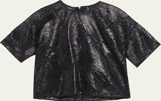 Akris Lacquered Sea Fan Lace Boxy Short-Sleeve Top