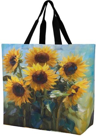 Generic Painting Sunflowers Tote Bag Reusable Grocery Shopping Bags Large Travel One Shoulder Handbag for Picnic Work