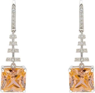Latelita London Spiral Square Crystal Drop Earrings Peach Silver