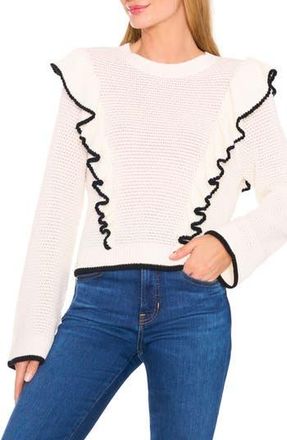 CeCe by Cynthia Steffe Tipped Ruffle Sweater in Antique White at Nordstrom Rack, Size X-Small