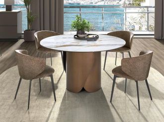 Angel Cerd&aacute; Mesa comedor redonda m&aacute;rmol porcel&aacute;nico y acero