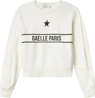 Ga&euml;lle Paris Wit Katoenen T-shirt met Logoprint en Strass - Dames - Sweatshirts - Wit - L - Katoen - Hoodies & sweatvesten