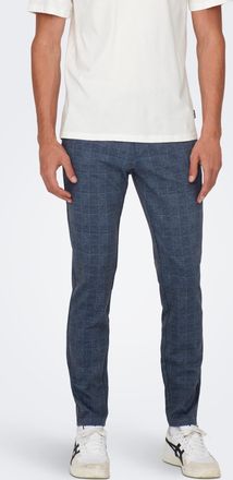Only & Sons Chinos ONLY & SONS ONSMARK SLIM CHECK PANTS 9887 NOOS, Herren, Gr. 28, L&auml;nge 30, blau (marineblaus), Web, Obermaterial: 64% Viskose, 31% Polyester, 5%