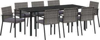 vidaXL Garden Dining Set 9 pcs Grey Powder-Coated Steel vidaXL
