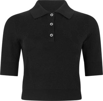 Philipp Plein Pullover Polo-Neck SS Monogram - Dames - Ronde hals truien - Zwart - XS - Wol - Truien & Vesten
