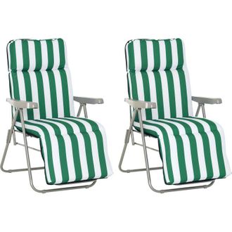 OUTSUNNY 2 Tumbonas Plegables Tumbonas De Jard&iacute;n De Acero Con Coj&iacute;n Acolchado Respaldo Ajustable En 5 Posiciones Y Reposapi&eacute;s 60x75x66-102 Cm