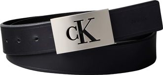 Calvin Klein Lederg&uuml;rtel CALVIN KLEIN SSNL MONO PLAQUE 35MM FIXED, Herren, Gr. 11,5, schwarz, pewter, Web, Rindsleder, unifarben, G&uuml;rtel Lederg&uuml;rtel, Gr&ouml;ssenverste