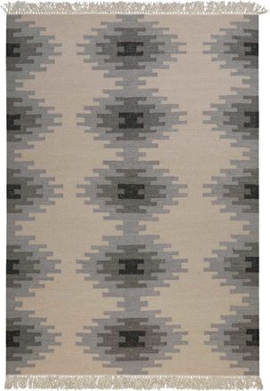 Green Looop Alfombra kilim de lana pura tejida a mano étnica con flecos 160x230