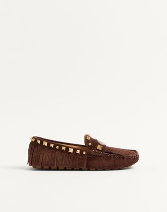 Valentino Garavani Mocassino Driver Plaster Caster In Crosta Con Frange Donna FONDANT 35.5