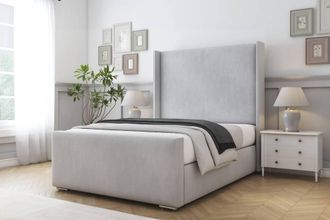 Comfort Beds Madrid Naples Bed Frame With Mattress-50 Upholstered Wingback in Silver | Size: Single