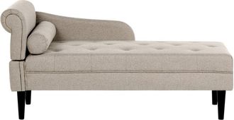 Beliani Chaise Longue De Tela Div&aacute;n De Estilo Moderno Patas De Madera Coj&iacute;n Incluido F&aacute;cil De Limpiar Beige Izquierdo Yvoire