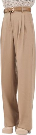 Max Mara Broeken, Dames, Bruin, M, Wol, Elegante Beige Broek met Vloeiende Lijnen
