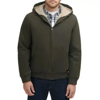Levi's Bomber Jacket Mens Olive Canvas Sherpa Lined Hooded Full Zip GBO3001