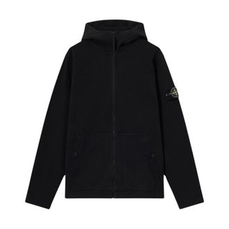 Stone Island Hoodies & sweatvesten, Heren, Zwart, M, Katoen, Hoodie met ritssluiting van katoen interlock