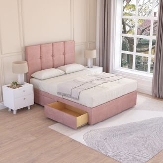 Sloomy Jasmine Plush Velvet Memory Foam Bed Set With 2 Drawers, Mattress & Headboard in Pink | Size: Single