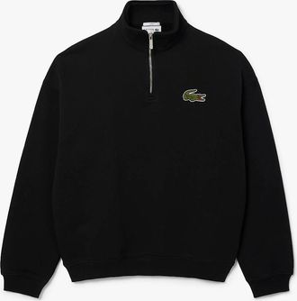 Lacoste Mens Loose-Fit Zip Neck Badge Accent Sweatshirt - Black - Size: 32