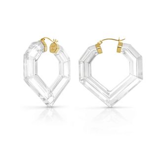 Gold & Honey Womens Heart Gem Lucite Hoop Earrings In Clear