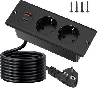No Brand Enchufe Empotrado Con Usb/tipo-c, Enchufe De Escritorio 4 En 1, Regleta De Enchufes Empotrada De 2 V&iacute;as Con Cable De 2 Metros/m&uacute;ltiples Conexiones Par